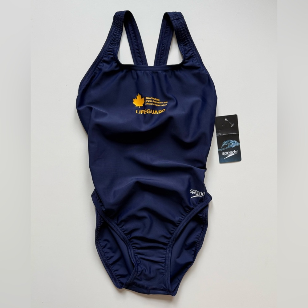 SPEEDO Women’s PowerFLEX ECO Solid Core Super Pro Back Navy LIFEGUARD Swimsuit